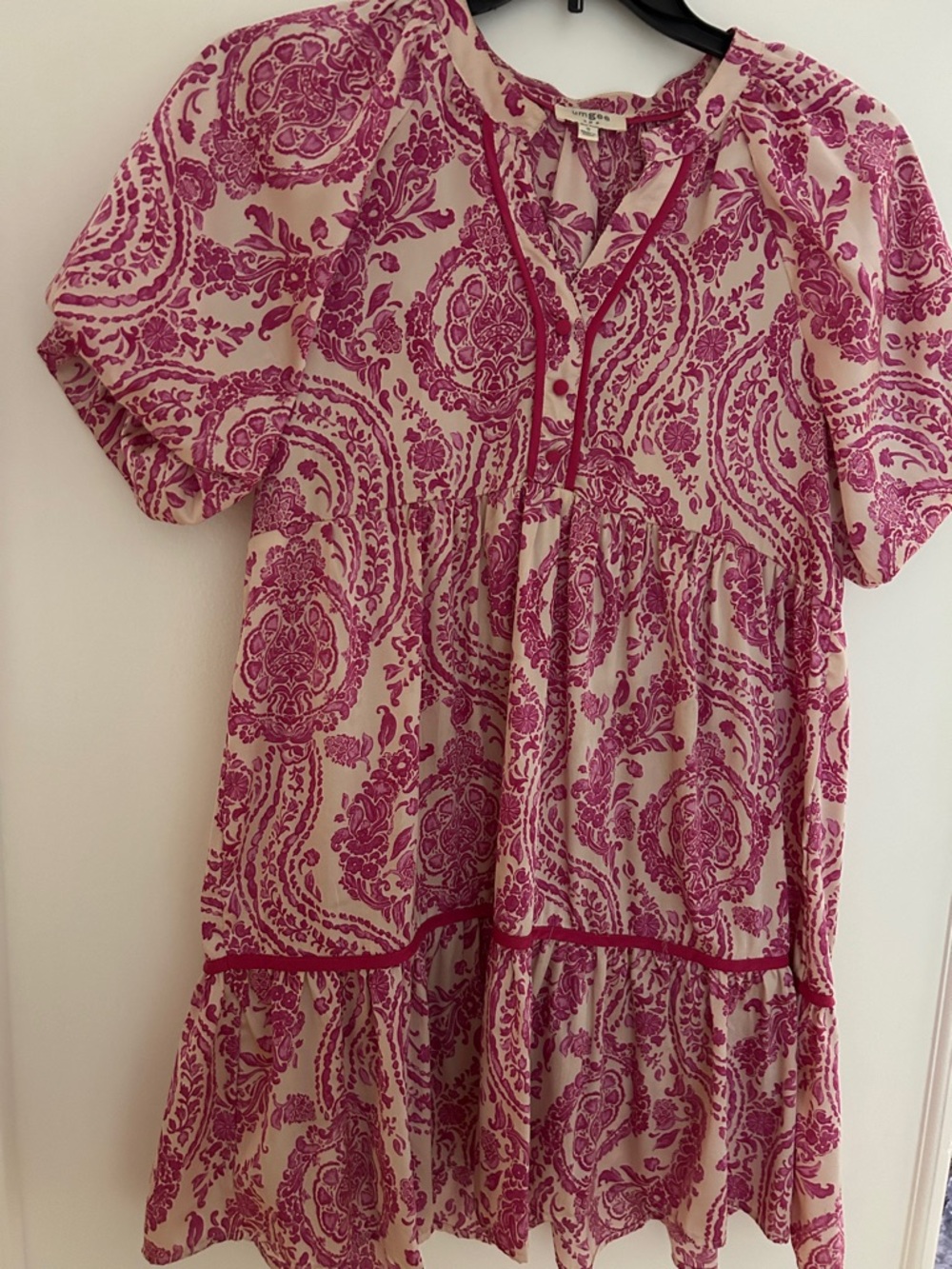 Umgee Pink Floral Print Short Sleeve Tiered Dress